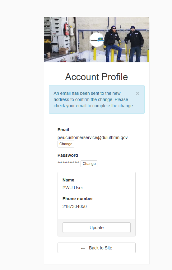 Update Login Email Confirmation Email Sent